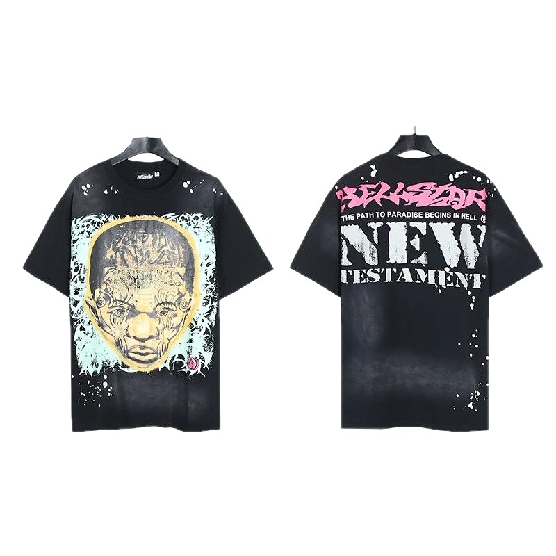 Hellstar Portrait Print Street Style Black T-shirt
