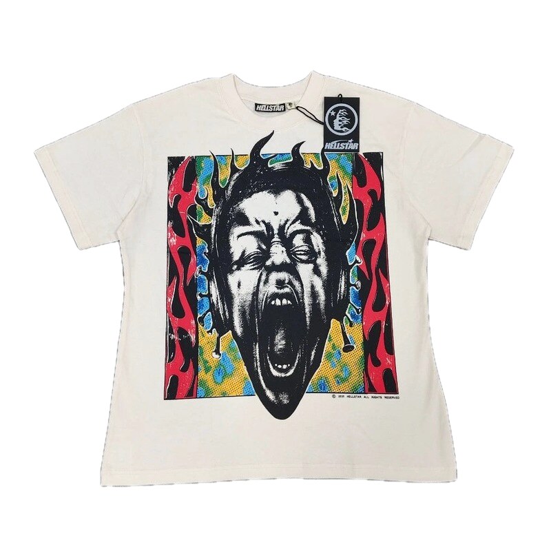 Hellstar Portrait Print Street Style Off-white T-shirt