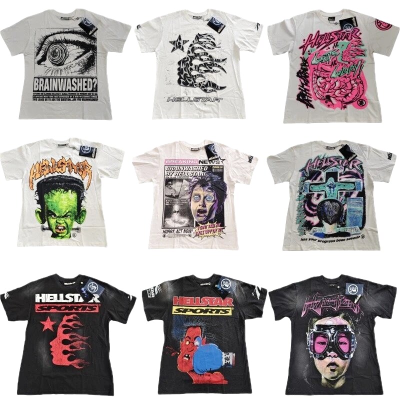 Hellstar Print Street Style Black and White T-shirt