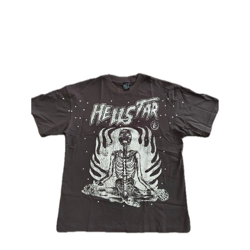 Hellstar Skull Print Dark Style Brown T-Shirt