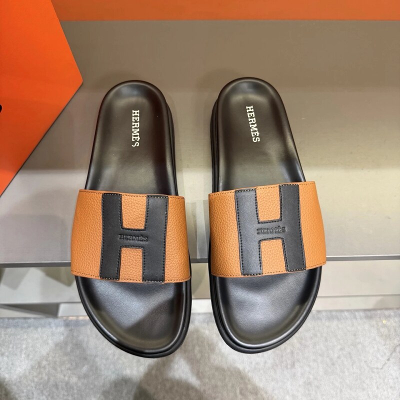 Hermès H Collection Minimalist Brown & Black Colorblock Slide Sandals