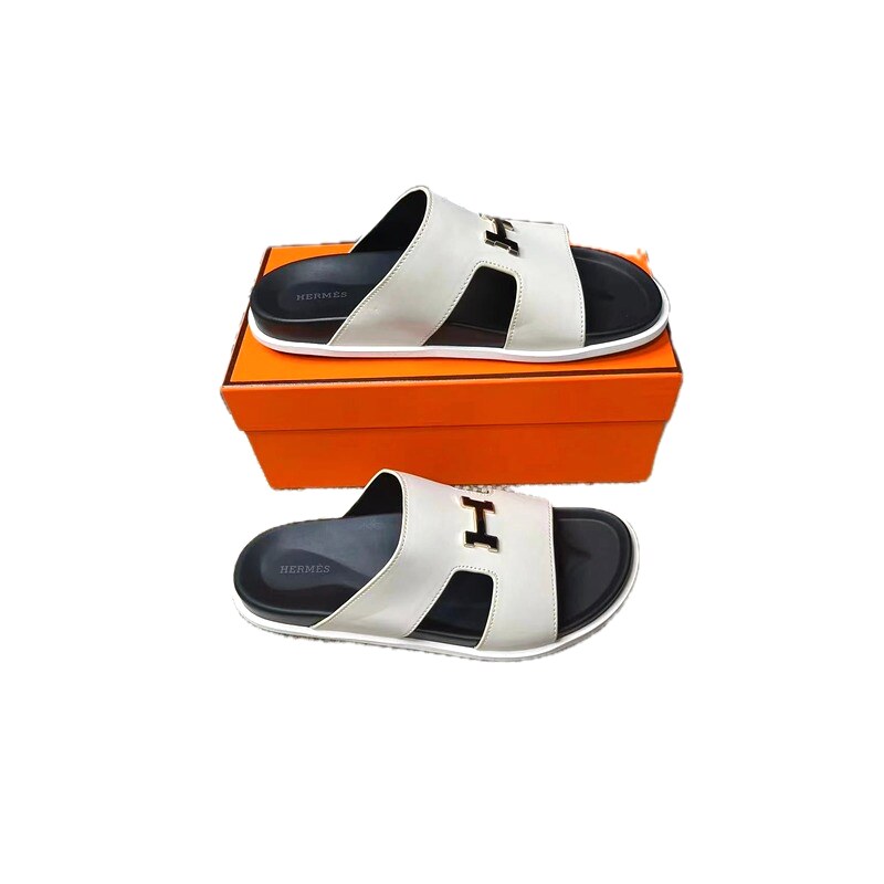 Hermès H Series Light Luxury Style Off-white Slide Sandals