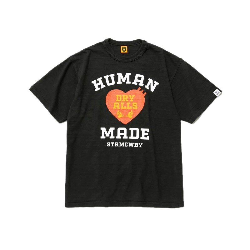 HUMAN MADE Heart Print Vintage Style Black T-Shirt