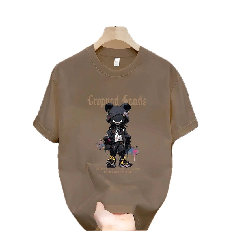 INS Streetwear Brand Skateboard Bear Street Style Khaki T-Shirt