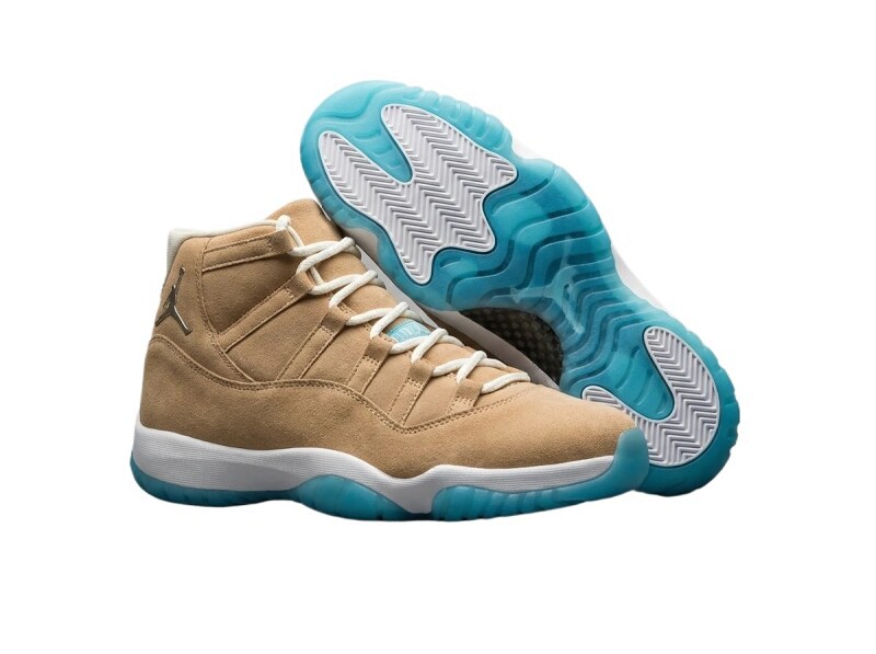 Jordan 11 High Top Light Brown with Blue Bottom