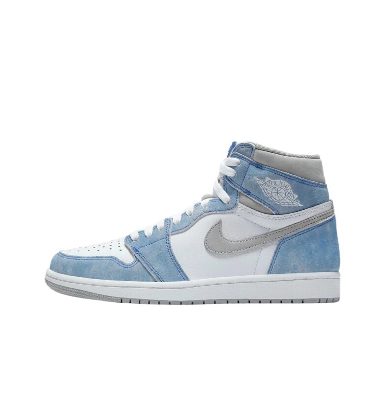 Jordan AJ1 High-Top Blue and White Athletic Shoes