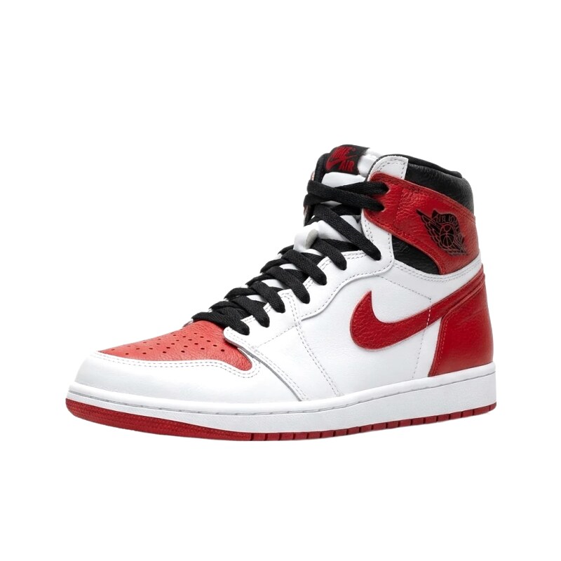 Jordan AJ1 High Top Red and White Athletic Shoes