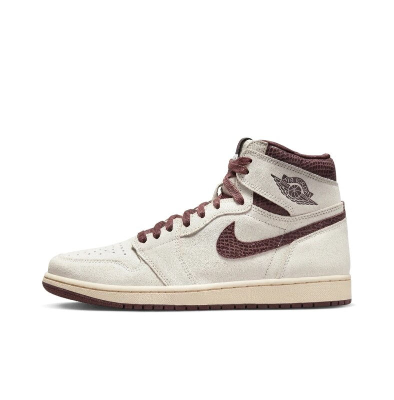 Jordan AJ1 High-top Retro Style White and Brown Shoes