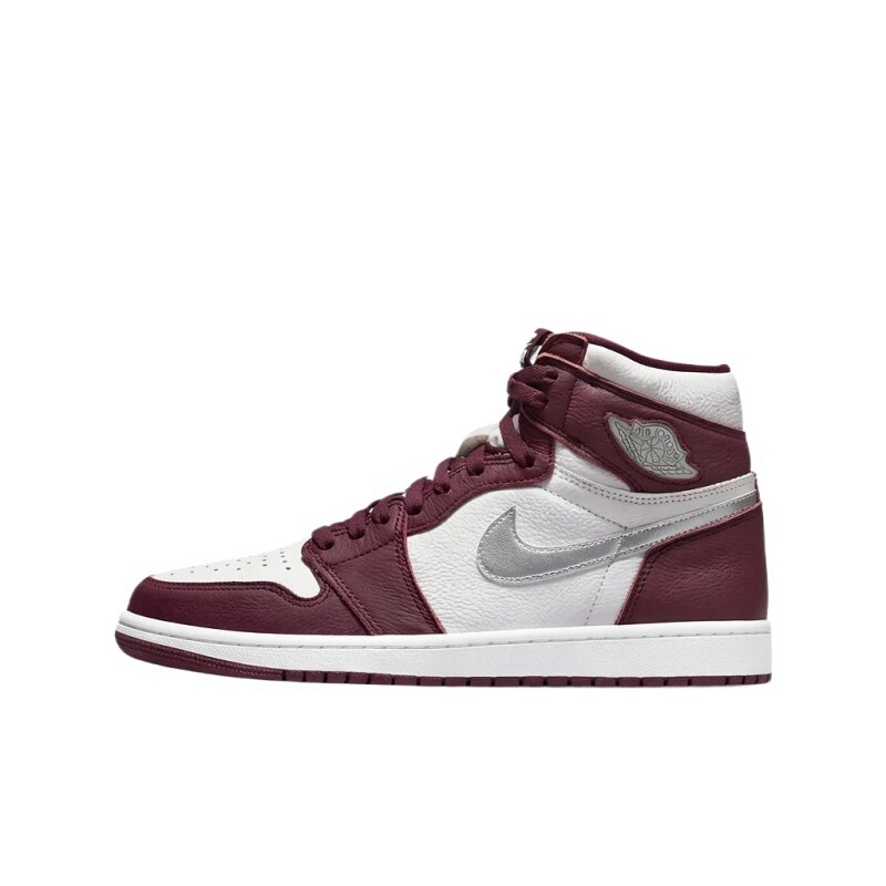 Jordan AJ1 High Top Wine Red and White Shoes