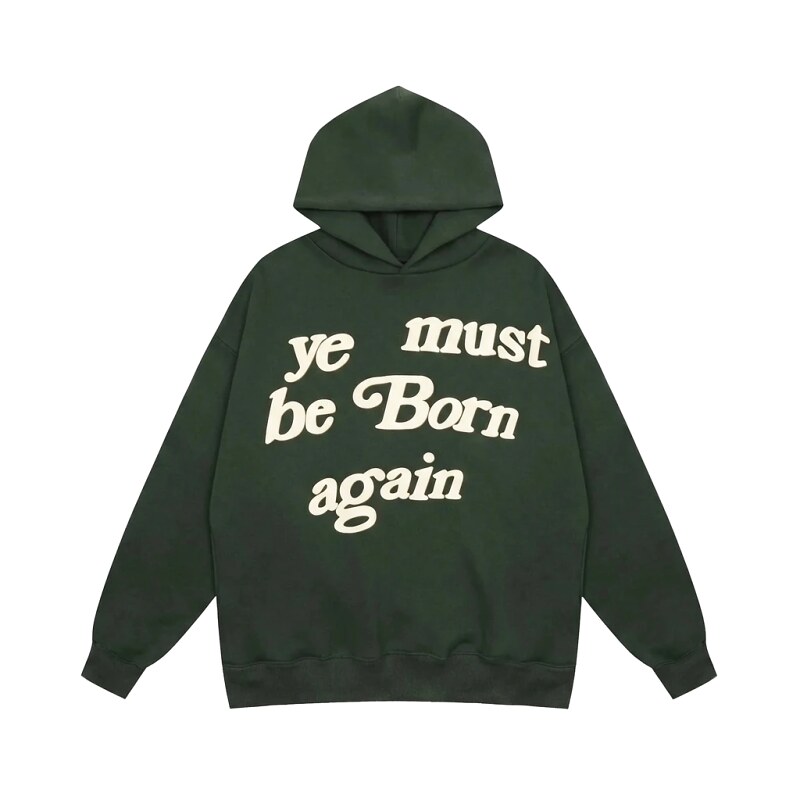 Kanye retro-style dark green hoodie