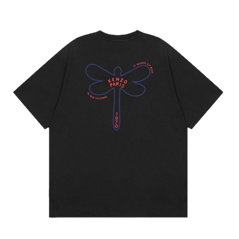 KENZO Dragonfly Print Trendy Style Black T-shirt