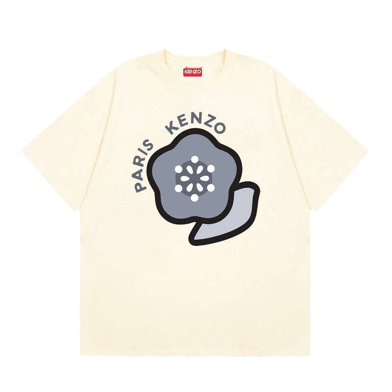 KENZO Paris Floral Print Casual Style Beige T-shirt