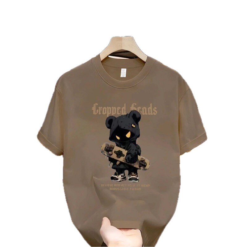 Khaki Street Style Skate Bear Streetwear Short-sleeve T-shirt