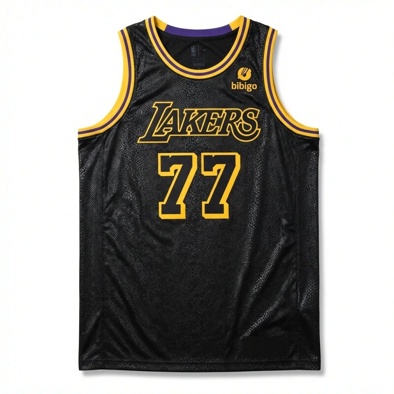 Lakers No. 77 black and yellow basketball uniform