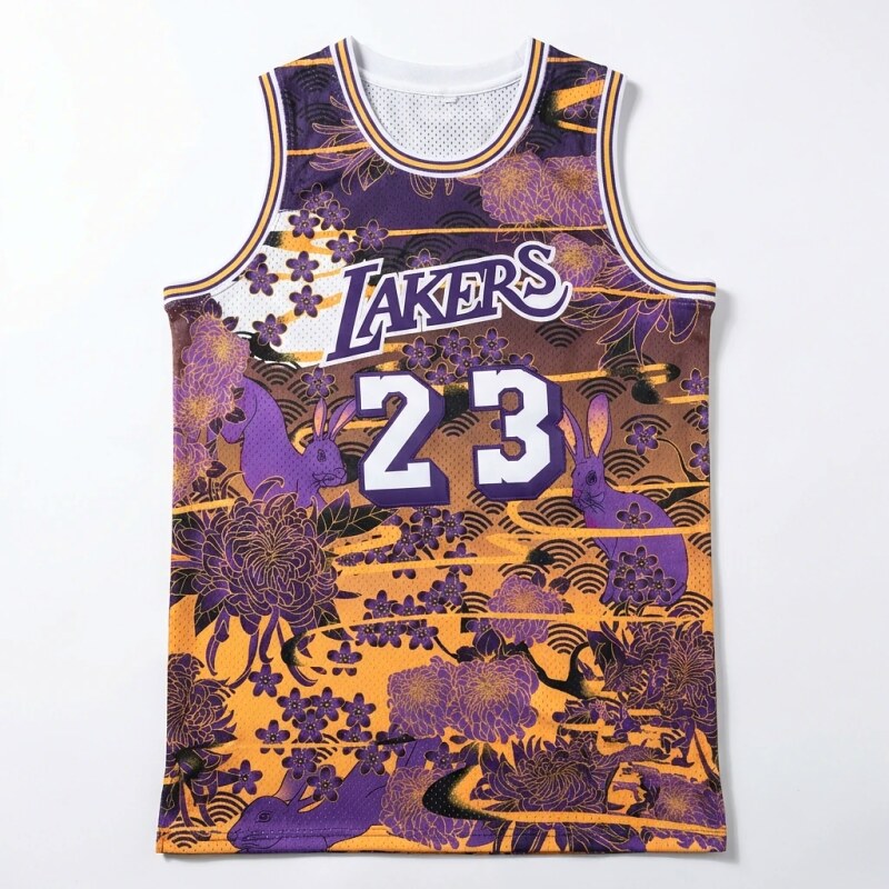 LBJ retro purple-orange basketball uniform