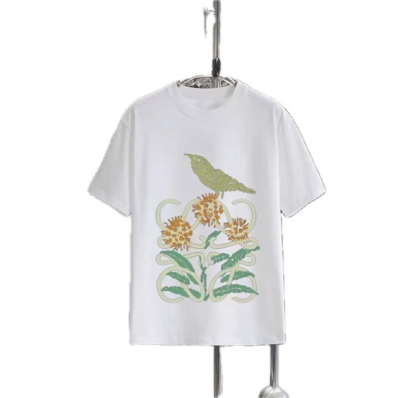 LOEWE Floral & Bird Print Casual Style White T-Shirt
