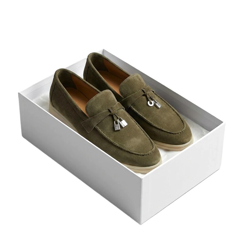 Loro Piana casual style gray-green loafers