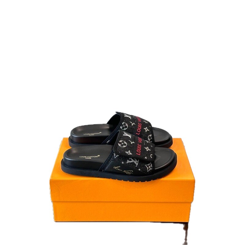 Louis Vuitton Classic Monogram Casual Style Black Slide Sandals