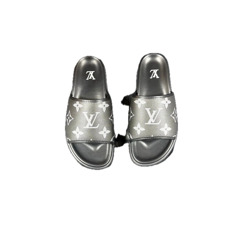 Louis Vuitton Classic Monogram Light Luxury Black and Grey Slide Sandals