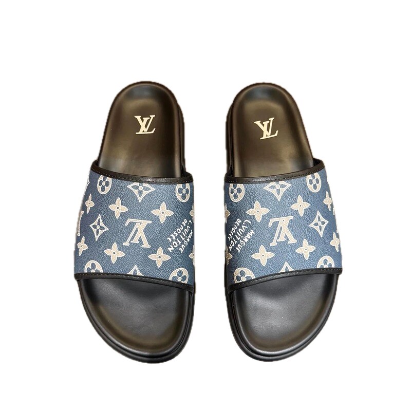 Louis Vuitton Classic Monogram Light Luxury Style Blue Slides