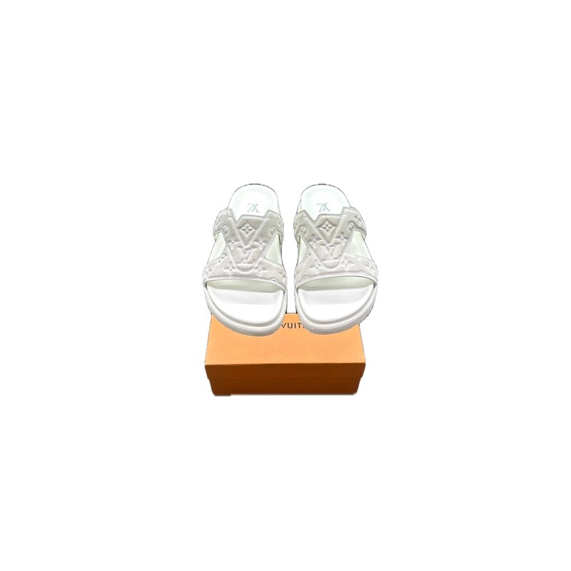Louis Vuitton Classic Monogram Light Luxury Style White Slide Sandals