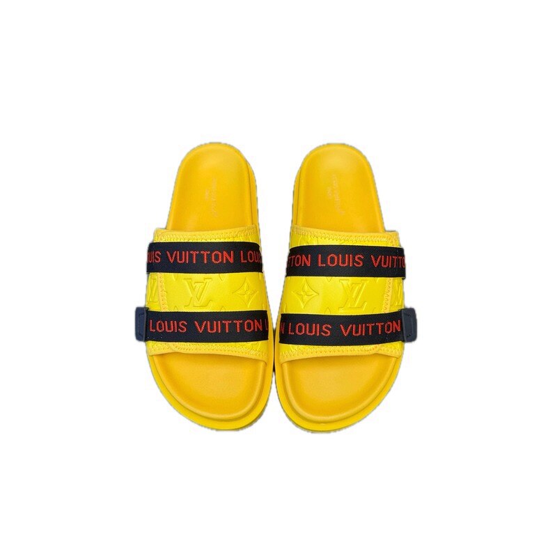 Louis Vuitton Classic Monogram Trendy Yellow Slide Sandals