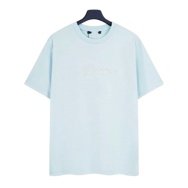 Louis Vuitton Embroidered Minimalist Style Light Blue Short-sleeve T-shirt