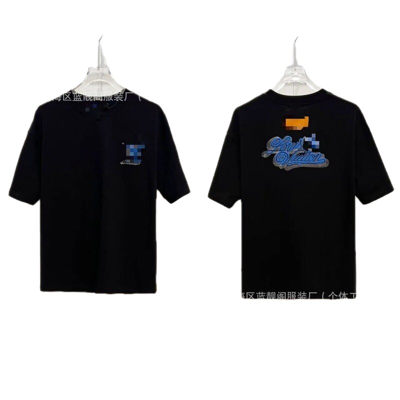 Louis Vuitton Embroidered Trendy Style Black T-Shirt