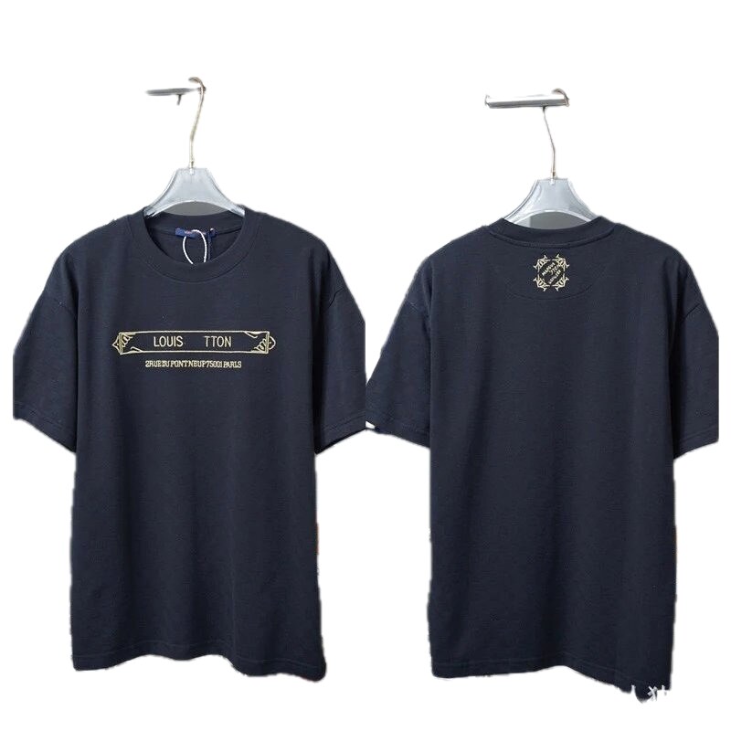 Louis Vuitton Embroidered Trendy Style Black T-Shirt