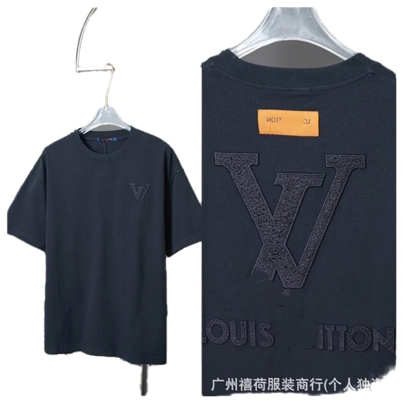 Louis Vuitton Flocked Casual Style Black Short-sleeve T-shirt