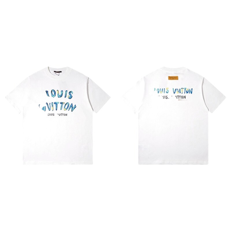 Louis Vuitton Hand-painted Graffiti Casual Style White T-shirt