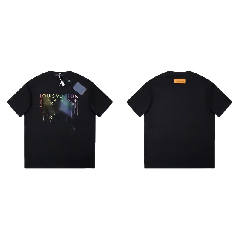 Louis Vuitton Iridescent Printed Trendy Black Short-sleeve T-shirt
