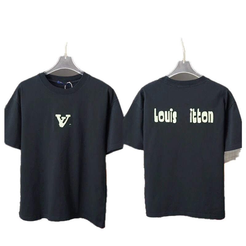 Louis Vuitton Letter Print Casual Style Black T-Shirt