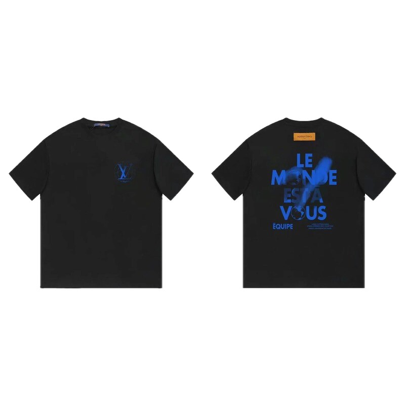Louis Vuitton Letter Print Trendy Black Short-sleeve T-shirt