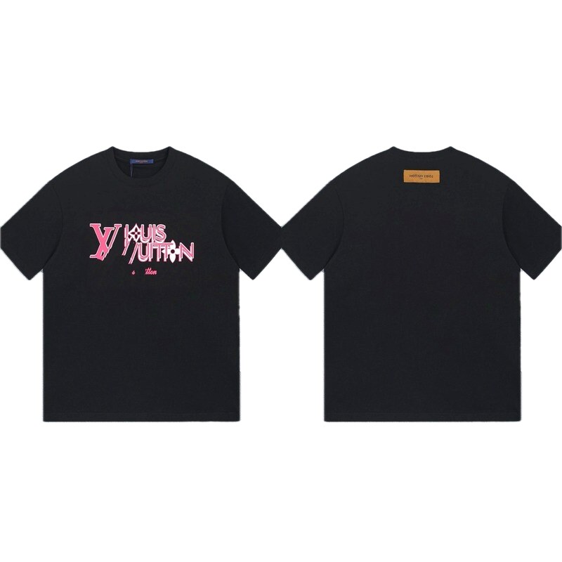 Louis Vuitton Letter Print Trendy Style Black T-shirt