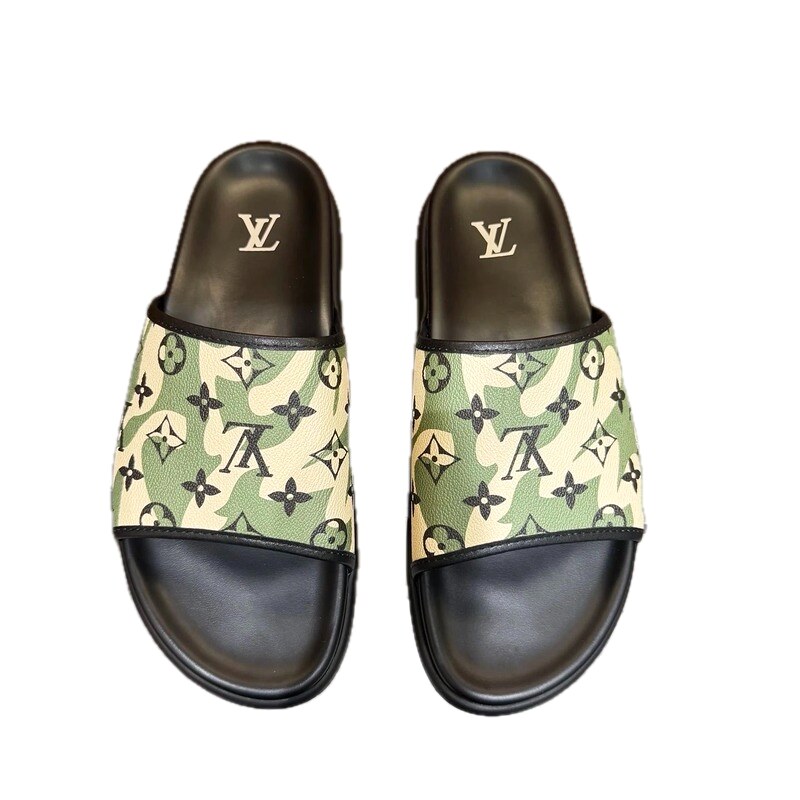 Louis Vuitton Monogram Camouflage-Style Green Slides