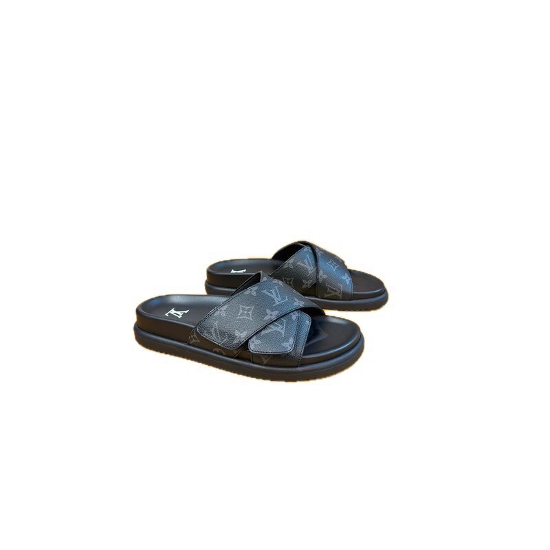 Louis Vuitton Monogram Casual Style Black and Grey Slide Sandals