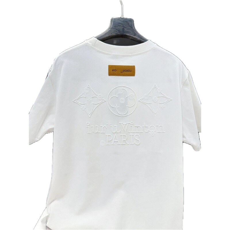 Louis Vuitton Monogram Embroidered Trendy White T-Shirt