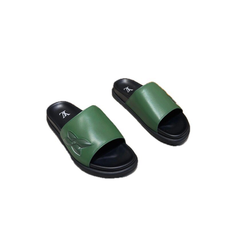 Louis Vuitton Monogram Light Luxury Style Army Green Slides