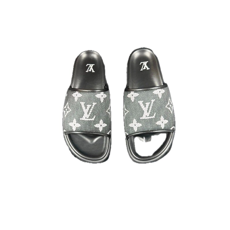 Louis Vuitton Monogram Light Luxury Style Black and Grey Slippers
