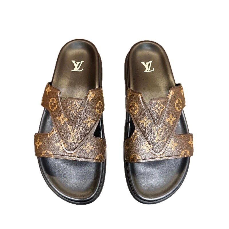 Louis Vuitton Monogram Light Luxury Style Brown Slippers
