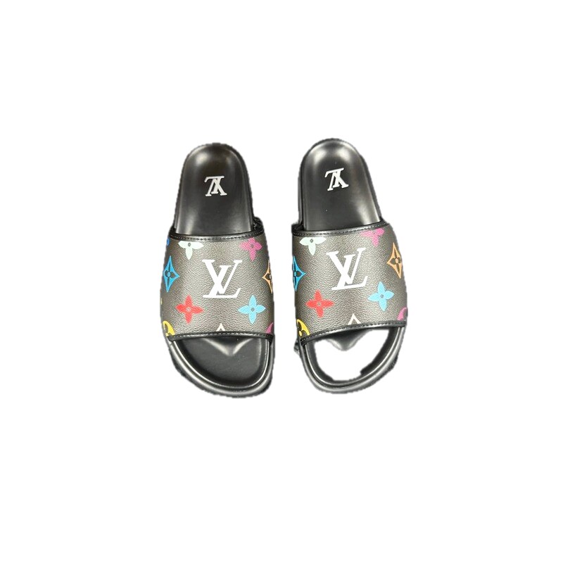 Louis Vuitton Monogram Street-style Black-based Multicolor Slide Sandals