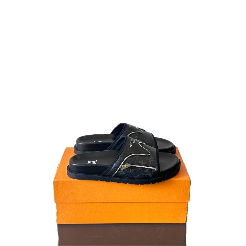 Louis Vuitton Monogram Trendy Style Black Slides