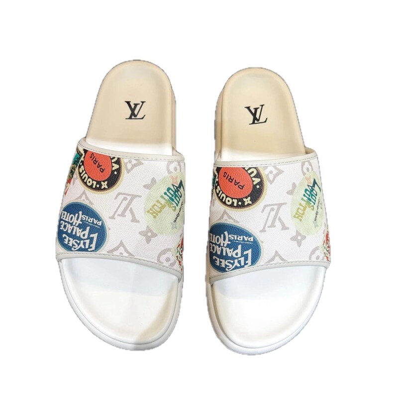 Louis Vuitton Postmark Print Trendy Style White Slippers