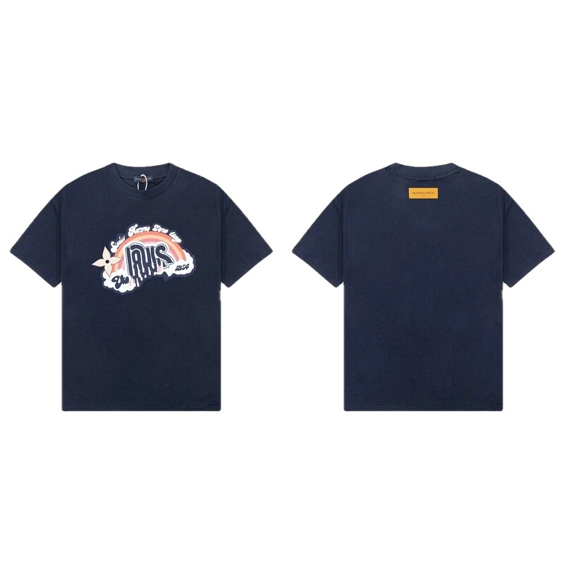 Louis Vuitton Rainbow Graffiti Street Style Navy Blue T-shirt