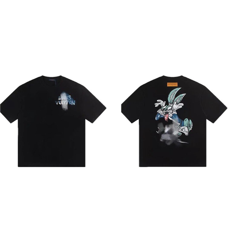 Louis Vuitton Trendy Style Cartoon Print Black T-Shirt
