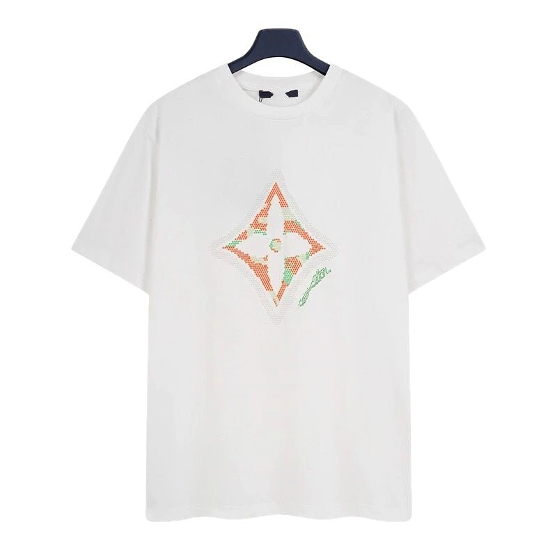 Louis Vuitton Trendy White T-Shirt with Diamond Print
