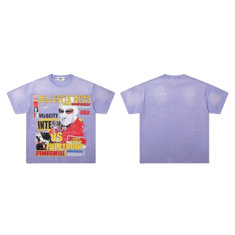 MAJESTIK Motorcycle Vintage Taro Purple Printed T-Shirt