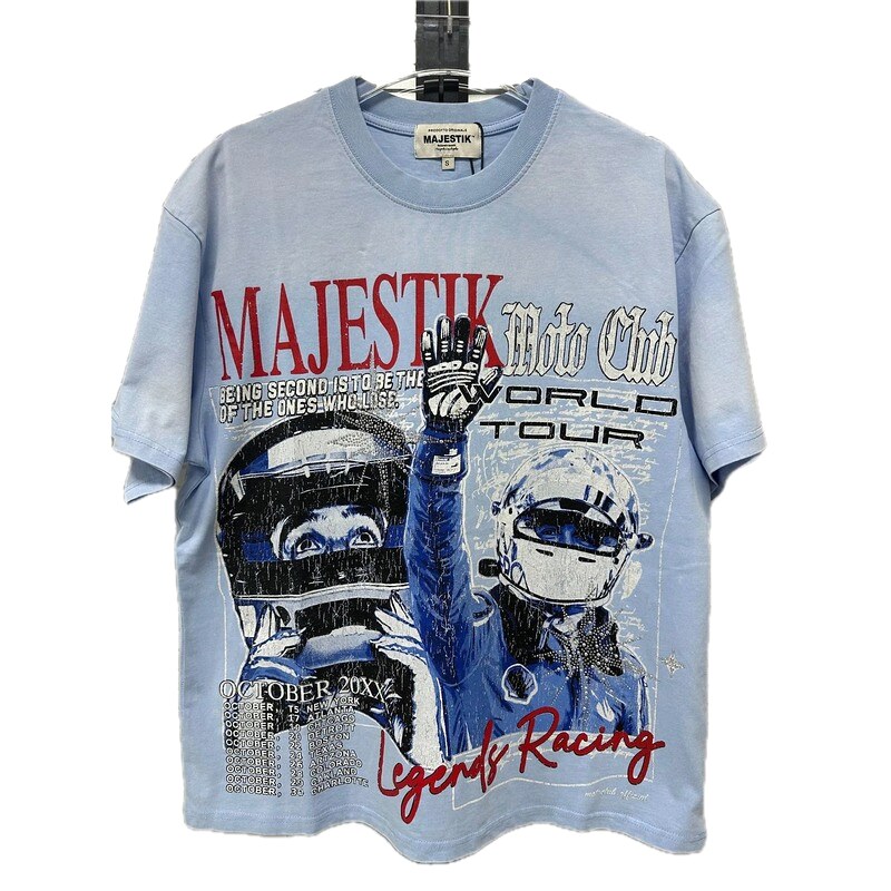 MAJESTIK Racing Vintage Style Light Blue T-Shirt