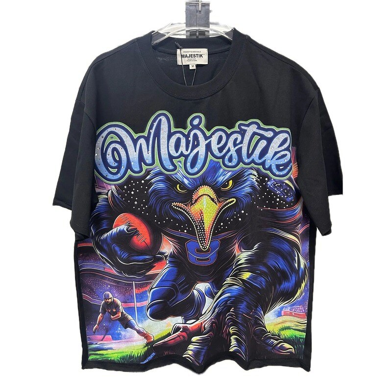 MAJESTIK Rugby Print Street Style Black T-shirt